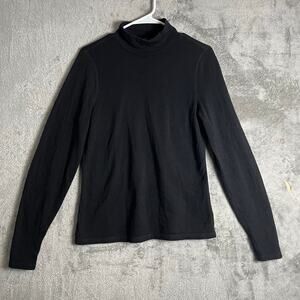 WICKED WOOL Merino Wool Blend Base Layer Mock Neck Top Black Size Large